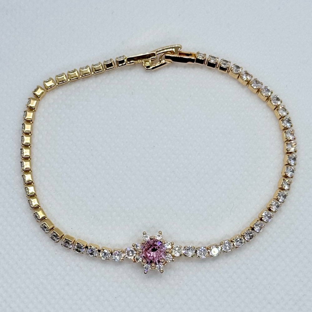 Gold Plated Tennis Bracelet with Crystal Accents. NWOT.